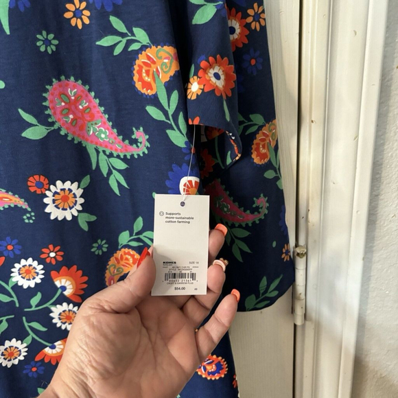 1X Croft & Barrow Beautiful Colorful Navy W Bright Flowers Midi Shirt Dress - Picture 7 of 10